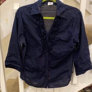 Navy  Caribbean Joe  Ruffled Button-Up Blouse women’s L